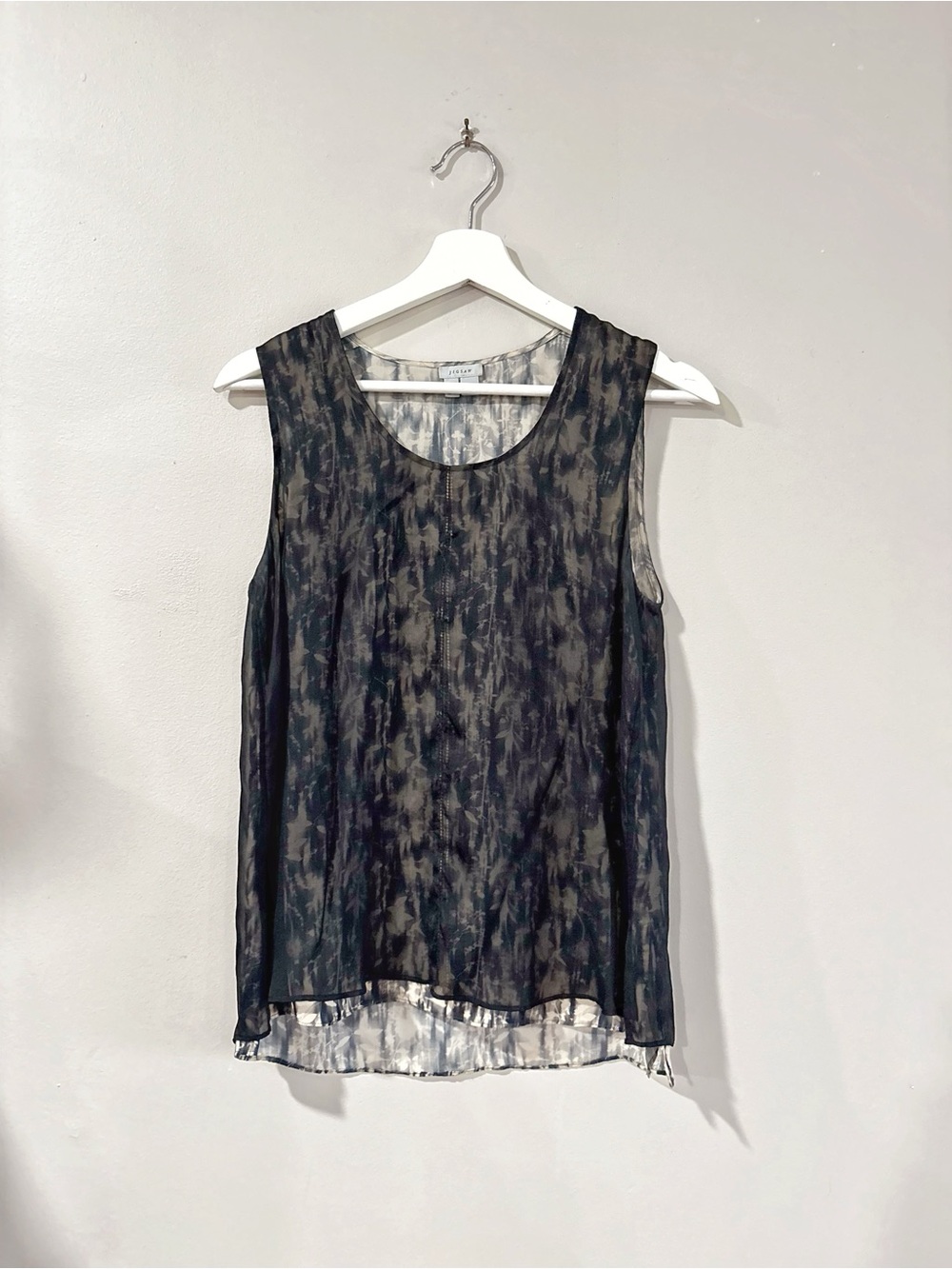 Jigsaw Women's US 4 Black Gray Layered 100% Silk Sheer Tank Blouse Boho Chic